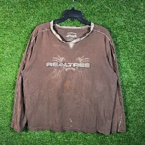 Buckhorn River Realtree Long Sleeve‎ T-Shirt Mens XL Brown Graphic Camo Trim